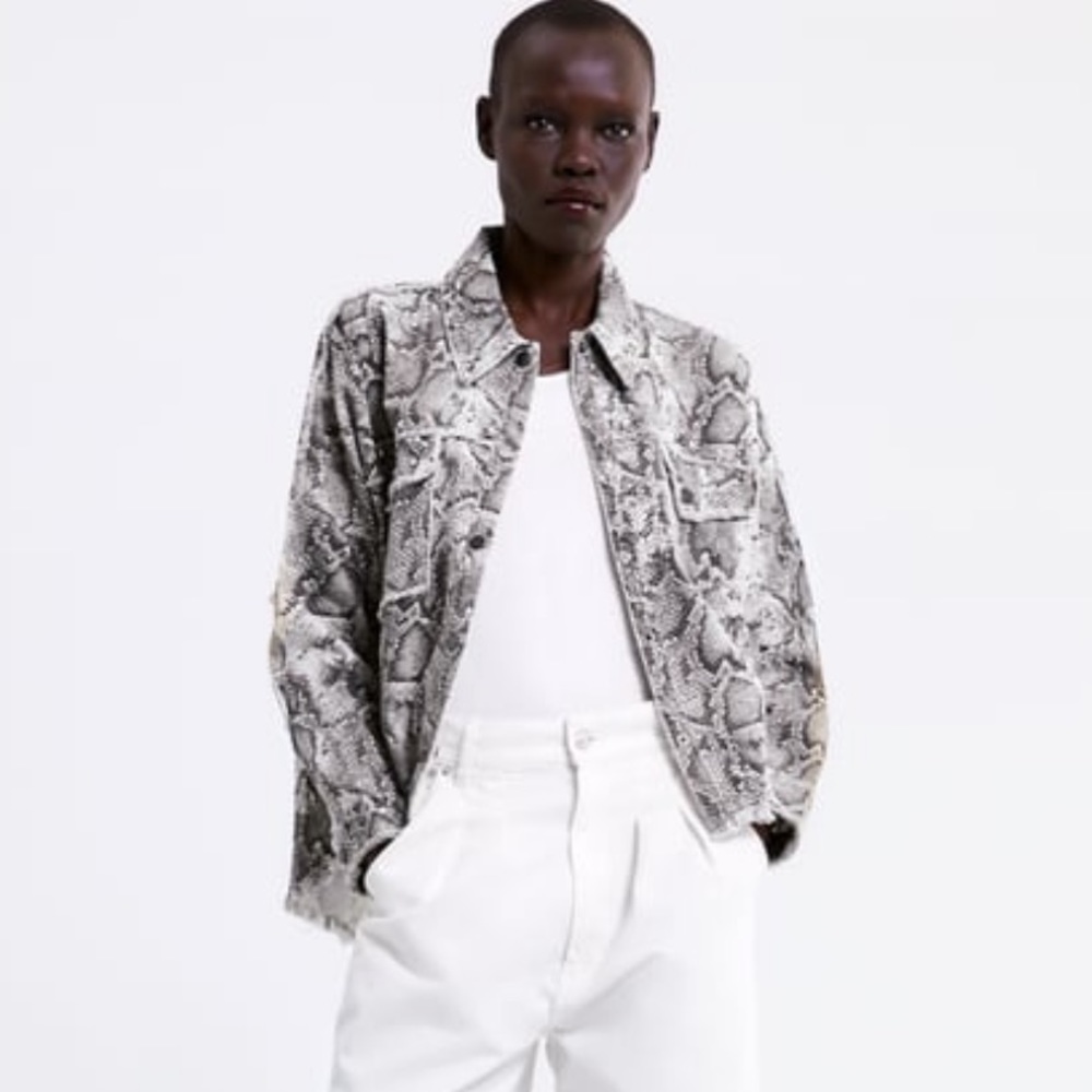 Zara Snake Print Studded Jacket Sz XS